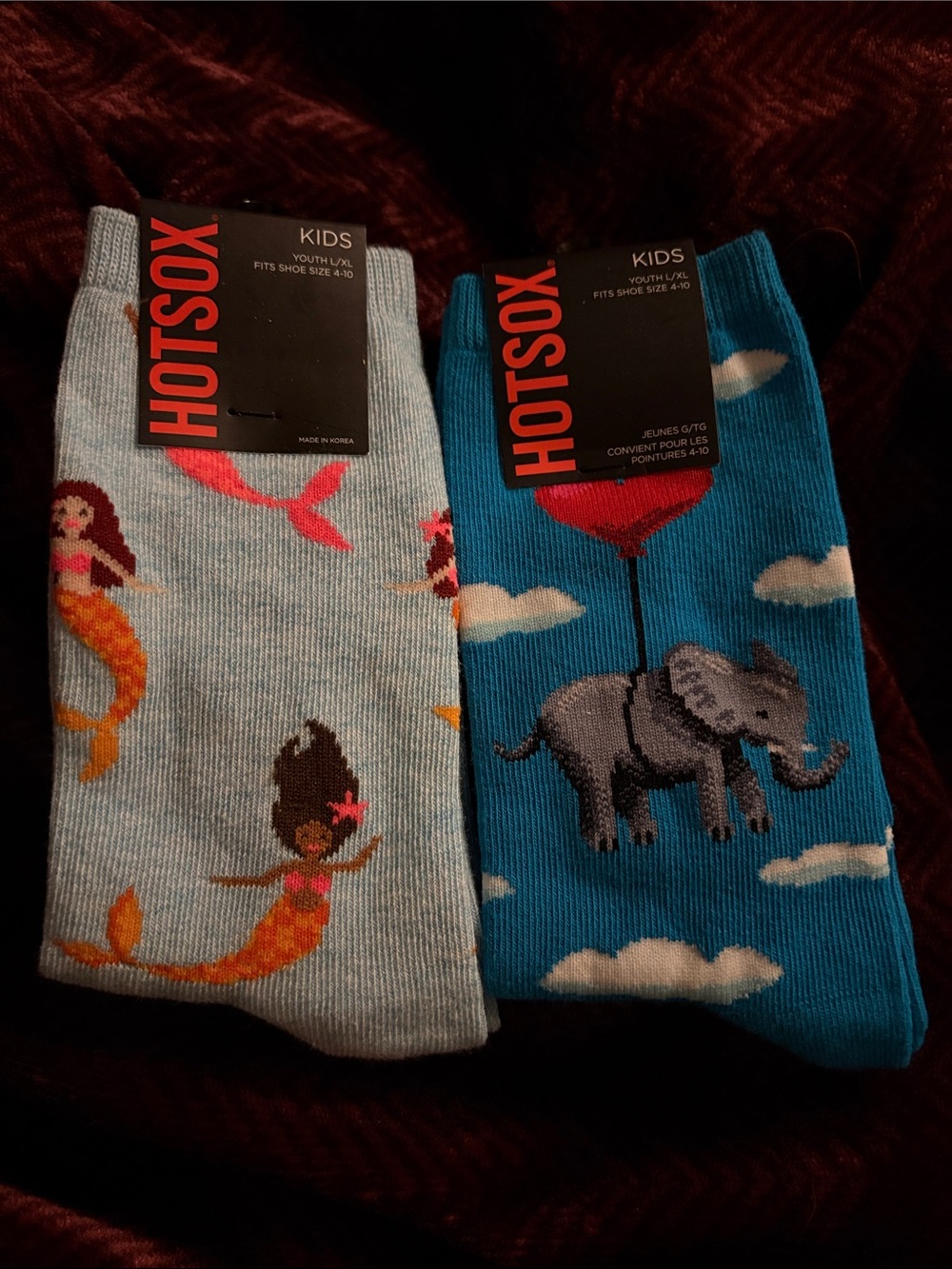 Hot Sox Kids Mermaid & Elephant Novelty Socks - Blue & Light Gray
